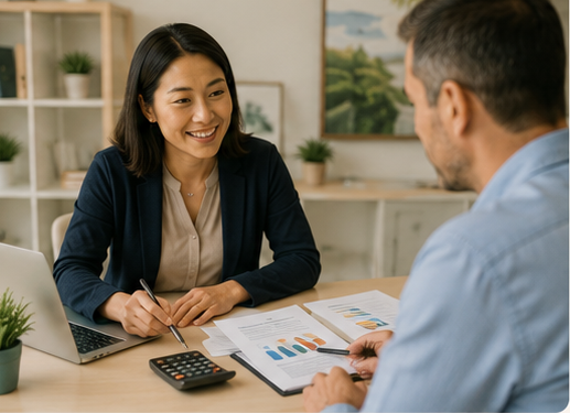Accountant reviewing business finances with a client
