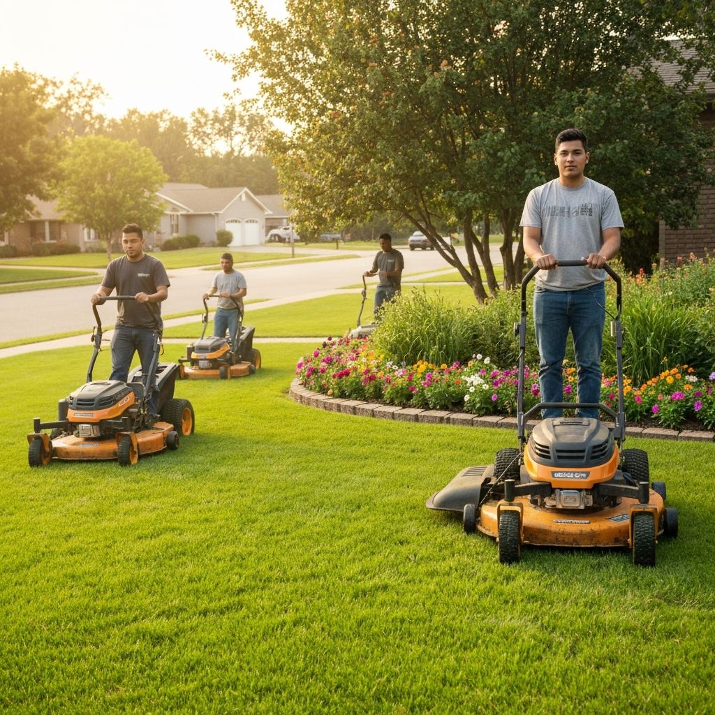 Landscaping professional mowing a customer lawn