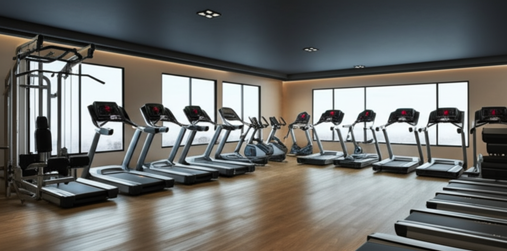 Modern gym interior with exercise equipment