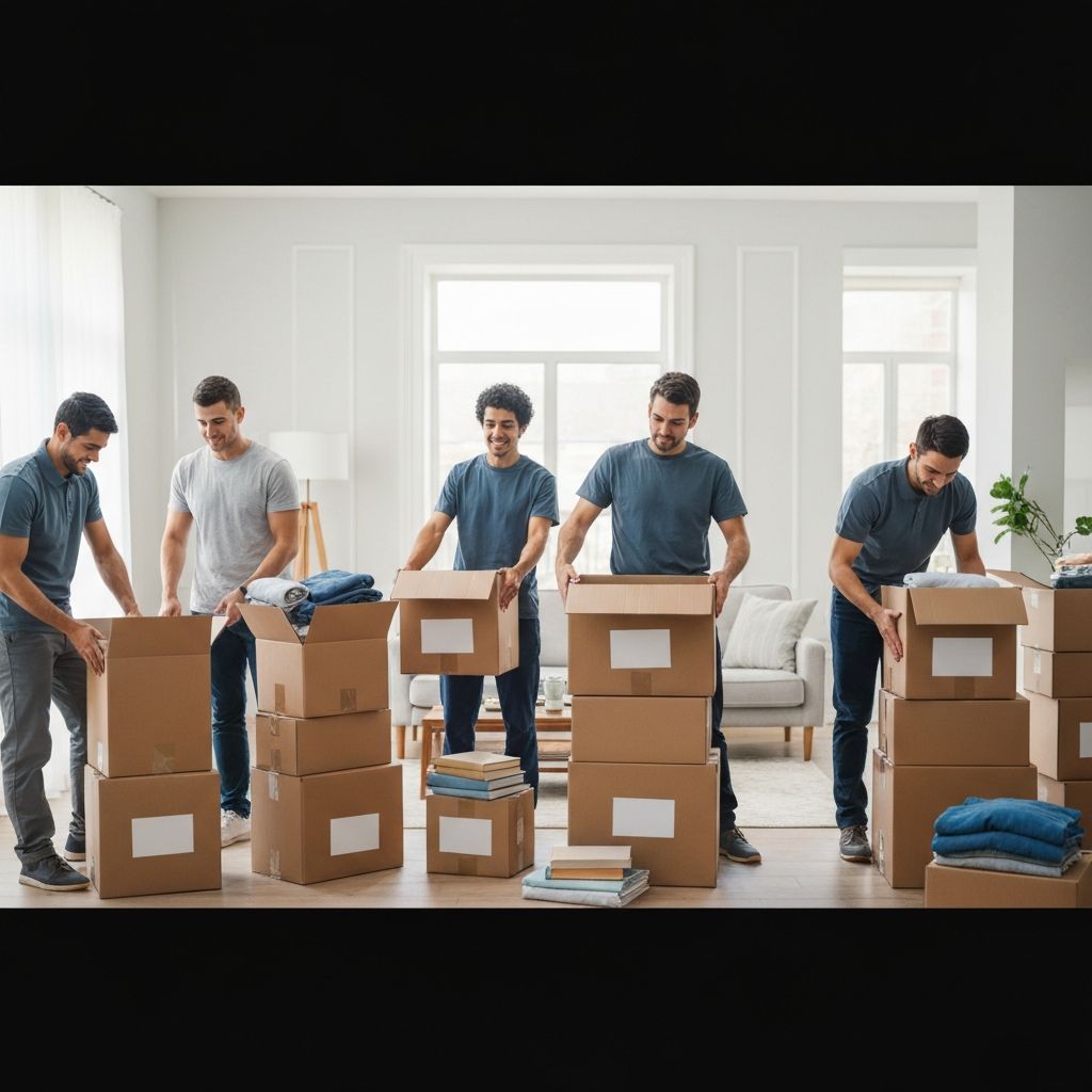 Moving crew carrying packed belongings for a customer