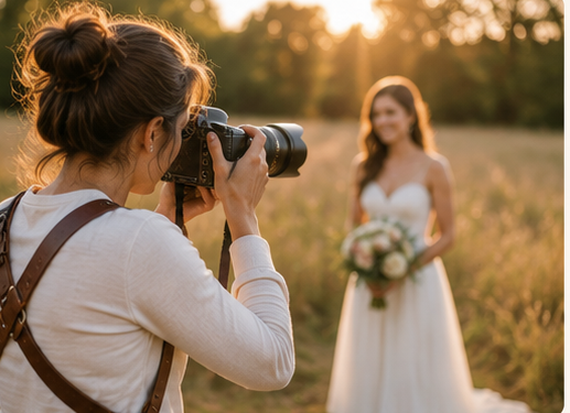 Professional photographer photographing a client outdoors