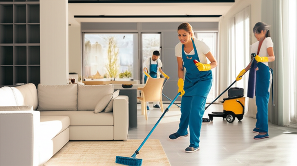 Professional cleaner working inside a customer home