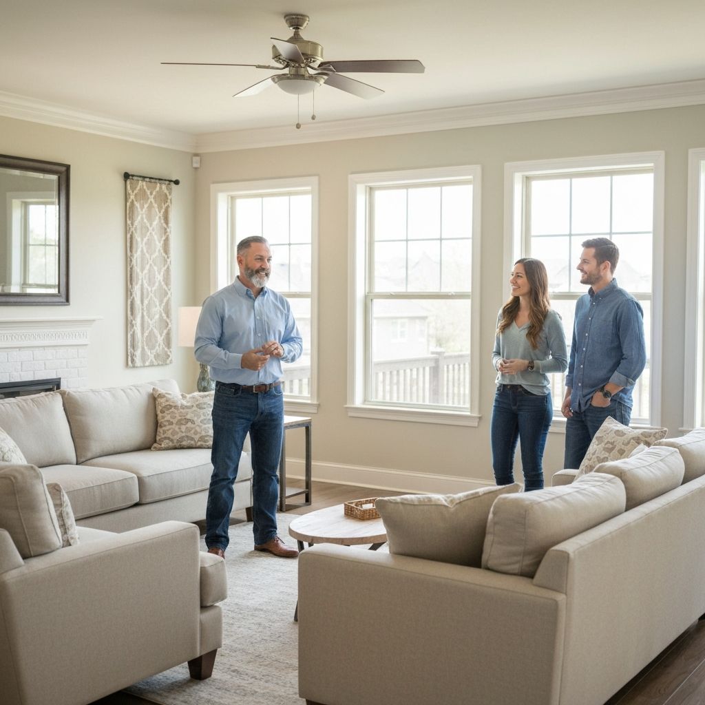 Real estate professional showing a property to clients