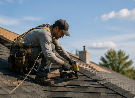 Roofer working on a residential roof