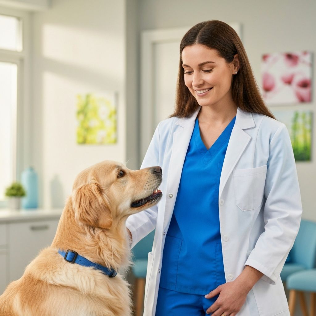 Pet care professional attending to a dog